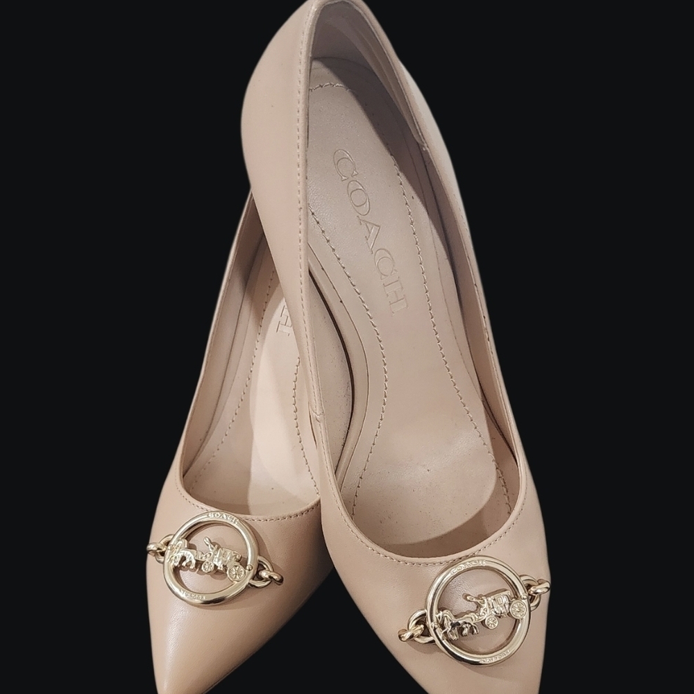Coach Women's Beige Heels with Gold Detail